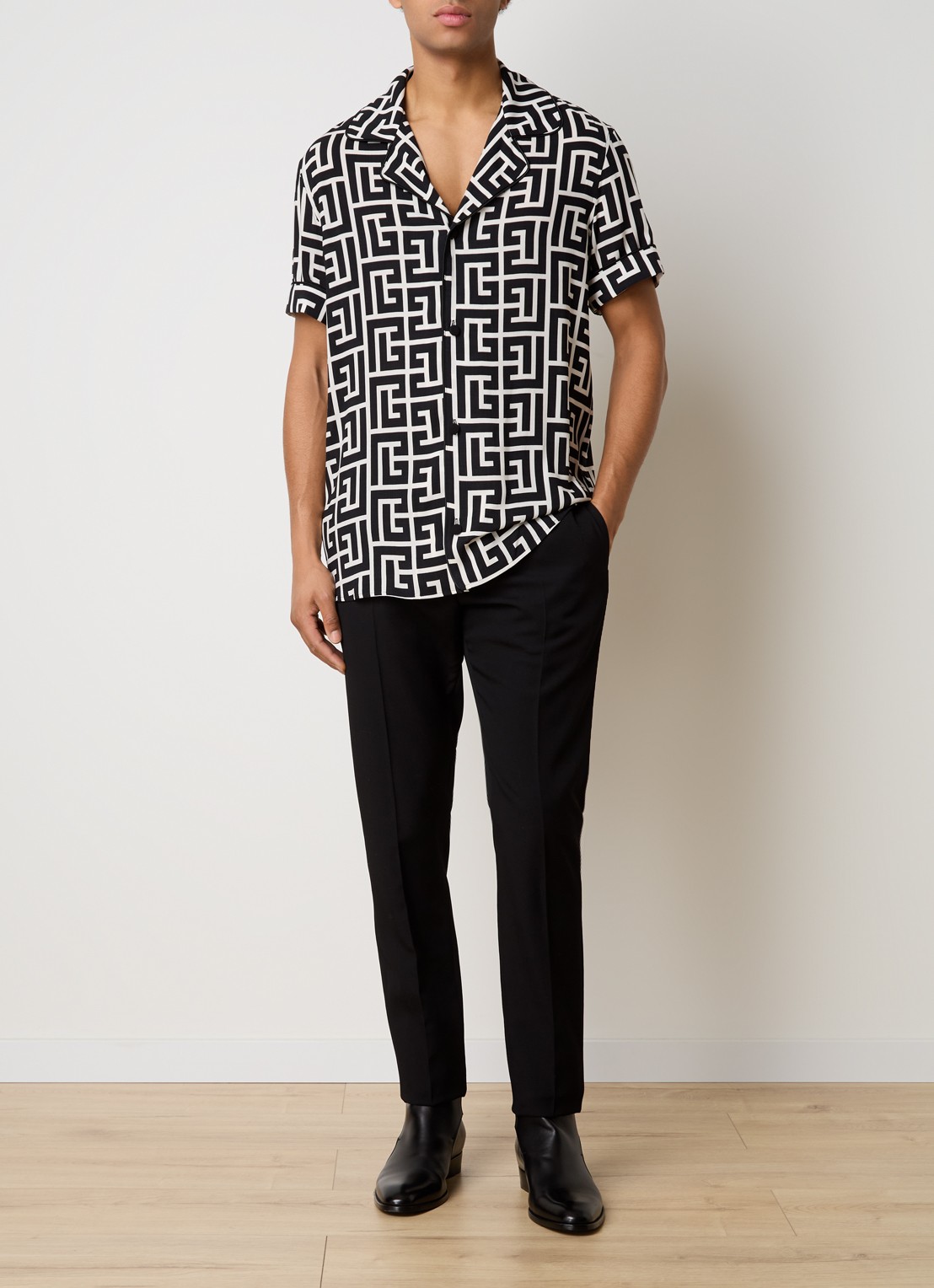 Balmain Overhemd met logoprint - voorkant 2 zwart
