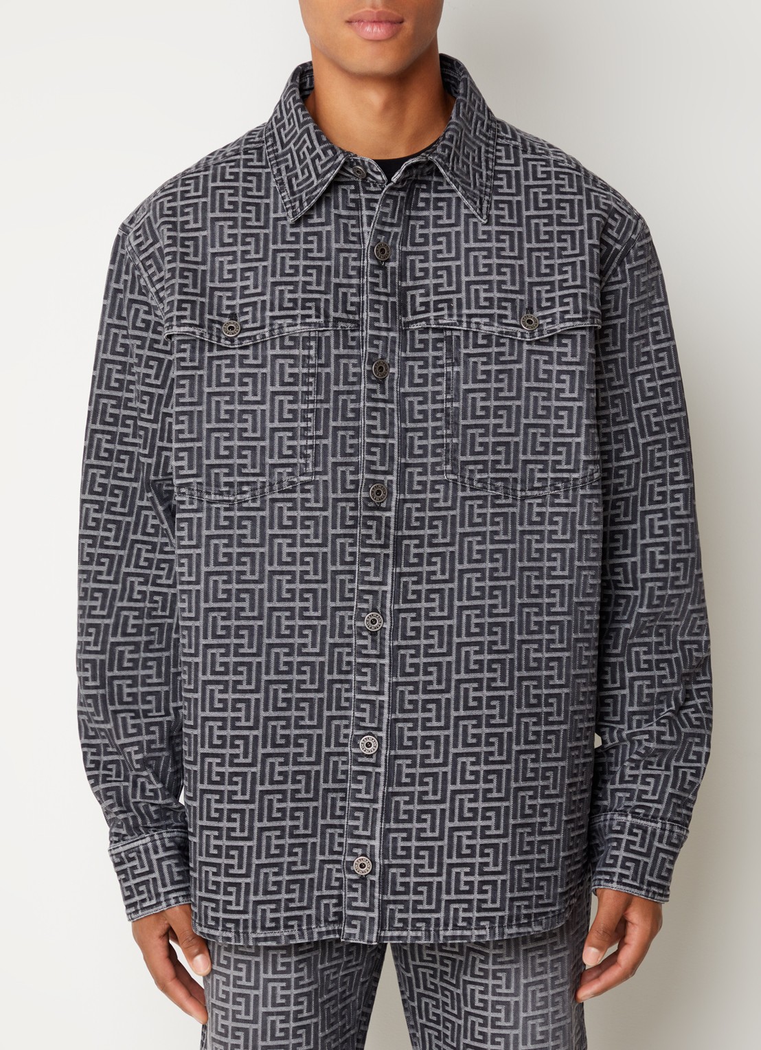 Balmain Regular fit overshirt van denim met logoprint - detail 3 zwart
