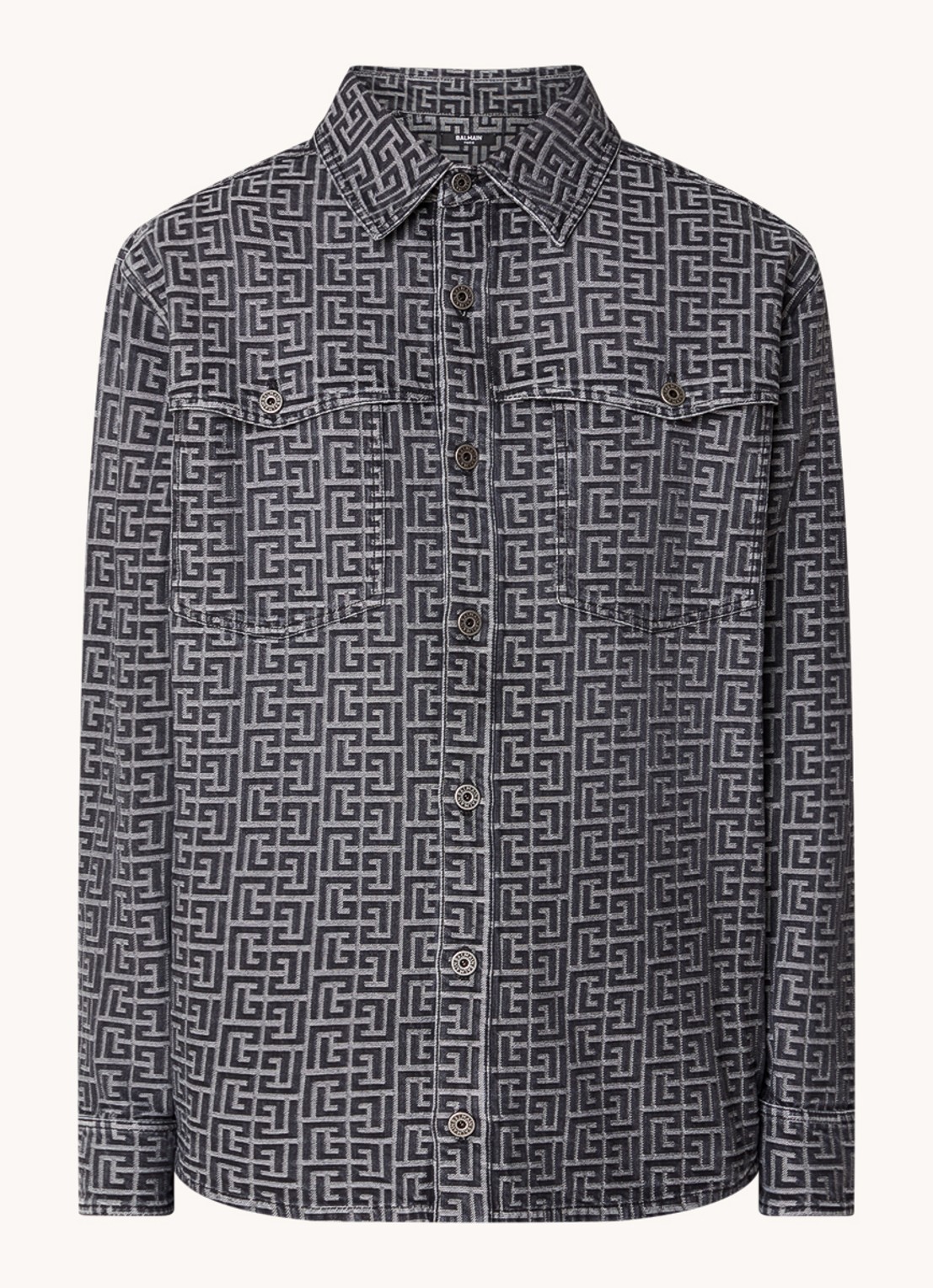 Balmain Regular fit overshirt van denim met logoprint - voorkant zwart
