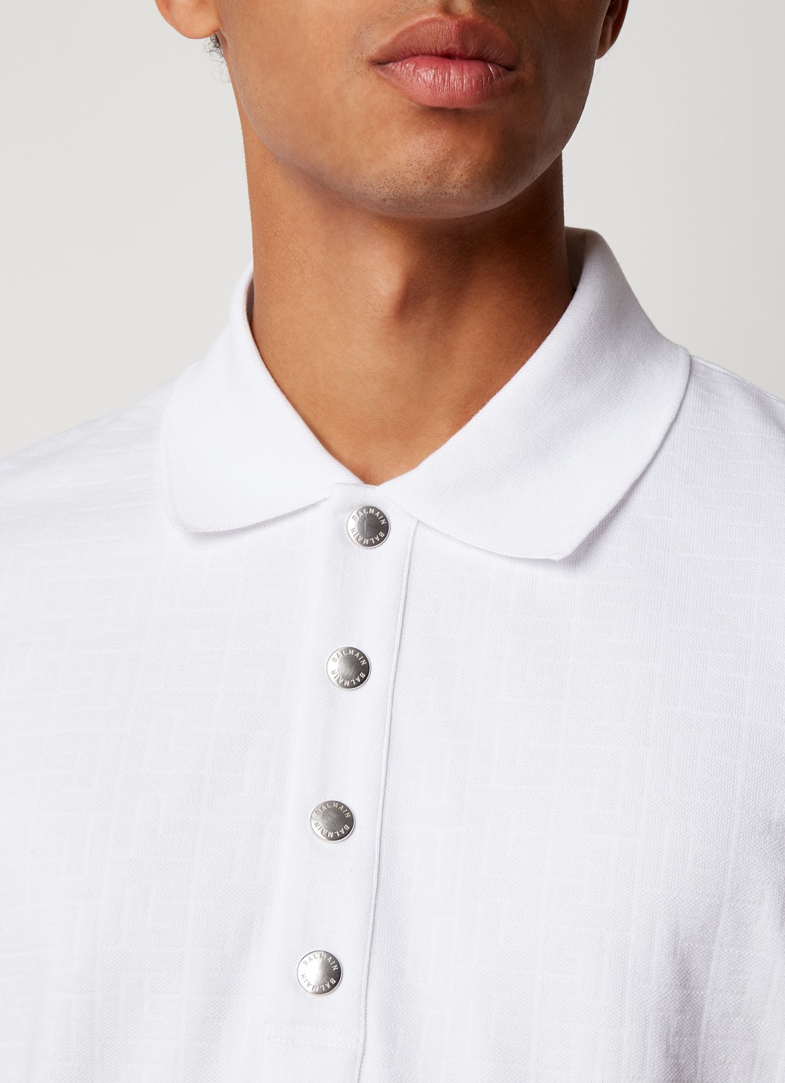 Balmain Regular fit polo van pique katoen met ingebreid logoprint - detail 4 wit