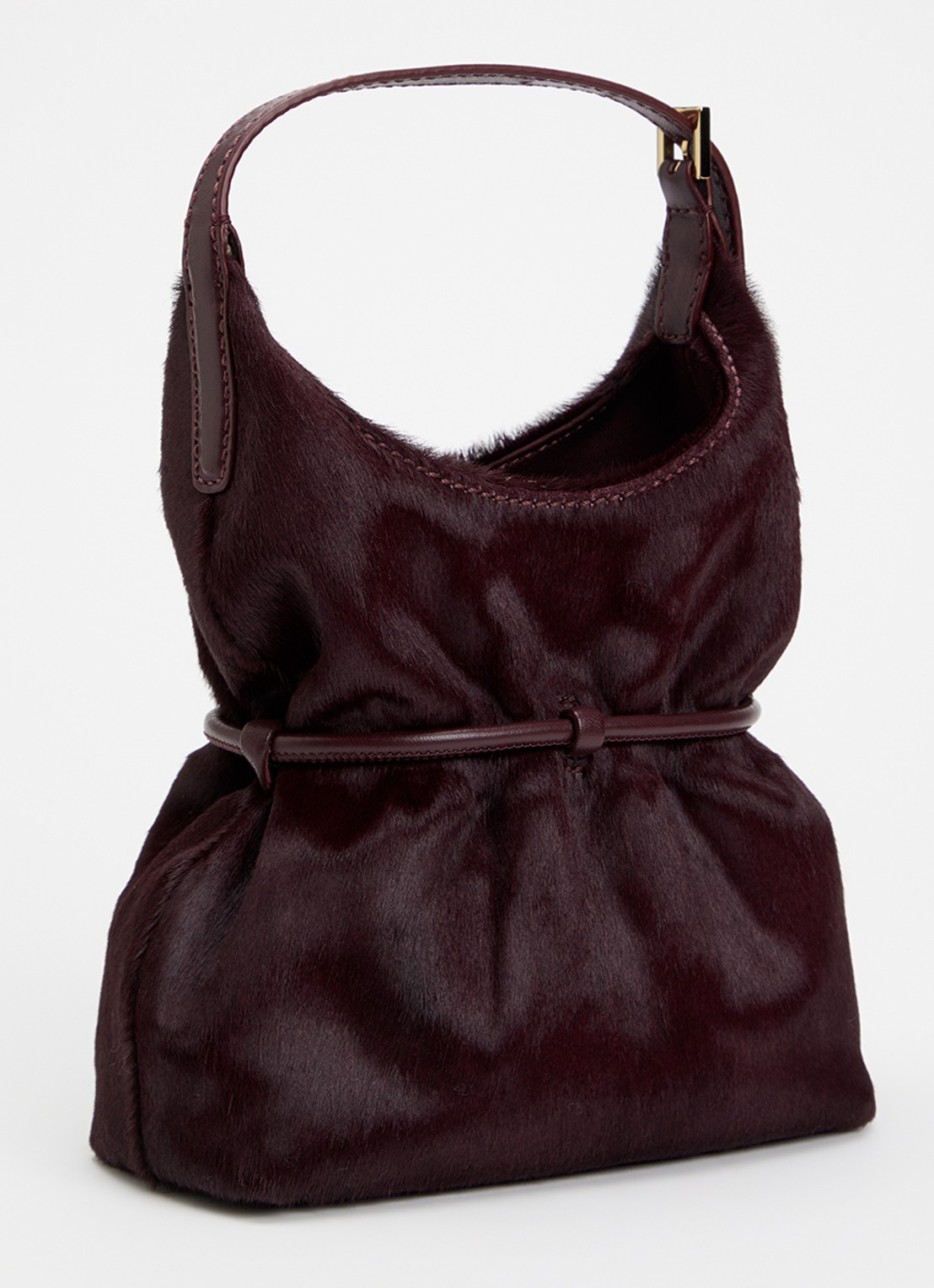 BALMAIN Sphynx Mini handtas van kalfsleer met ponyhair en afneembare schouderriem - achterkant 6 bordeauxrood