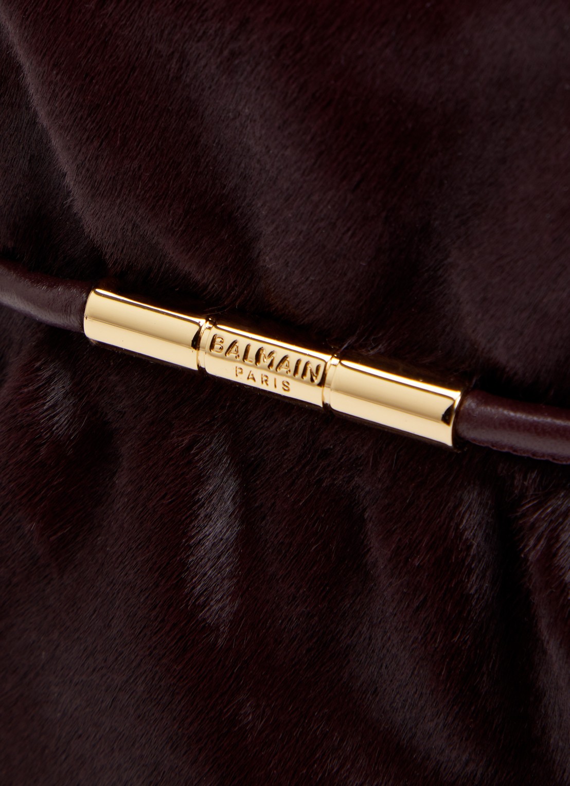 BALMAIN Sphynx Mini handtas van kalfsleer met ponyhair en afneembare schouderriem - detail 3 bordeauxrood