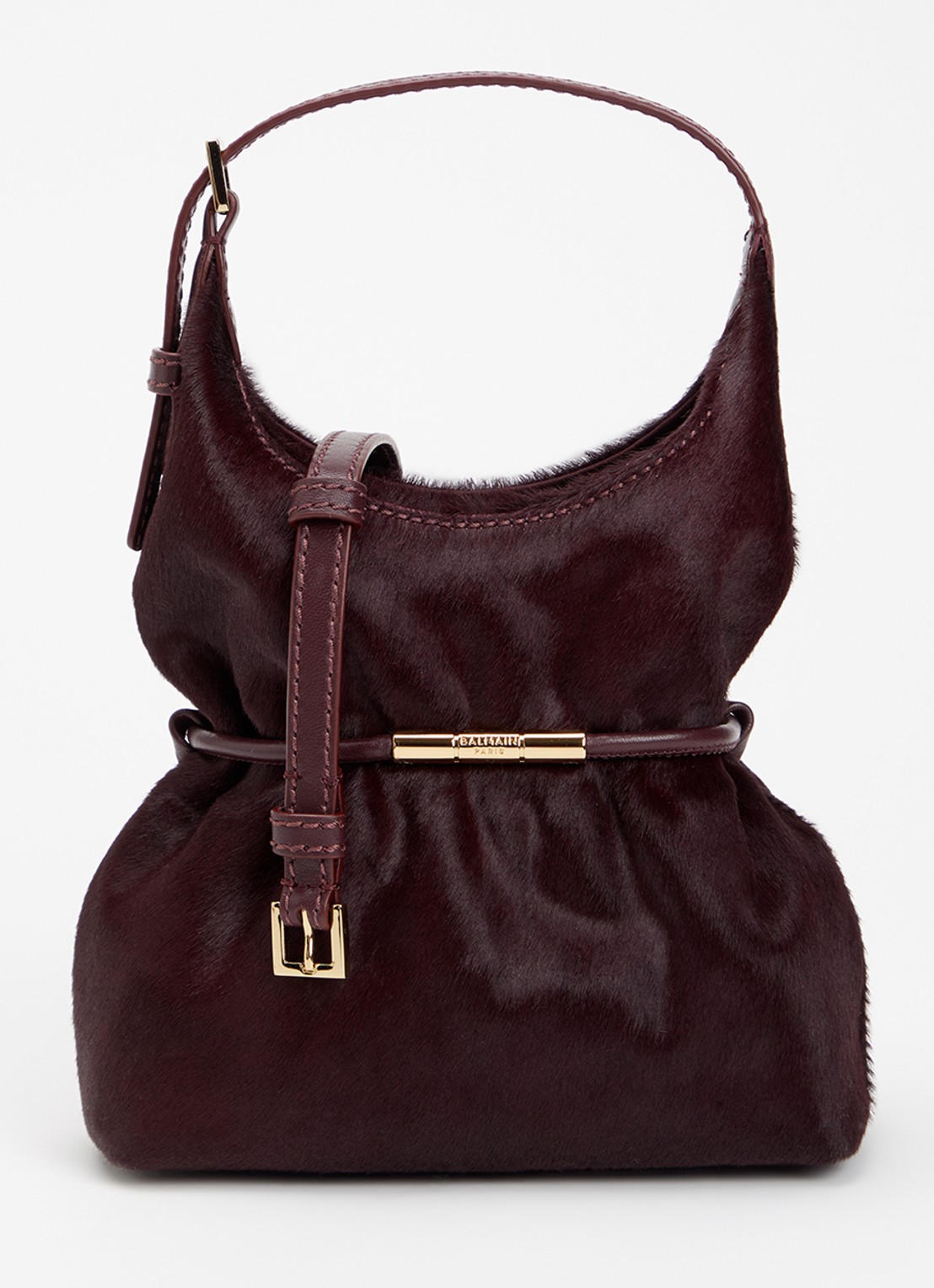 BALMAIN Sphynx Mini handtas van kalfsleer met ponyhair en afneembare schouderriem - voorkant 5 bordeauxrood