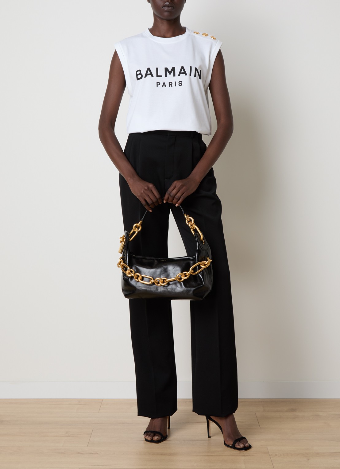 Balmain Sync schoudertas van kalfsleer - voorkant 3 zwart