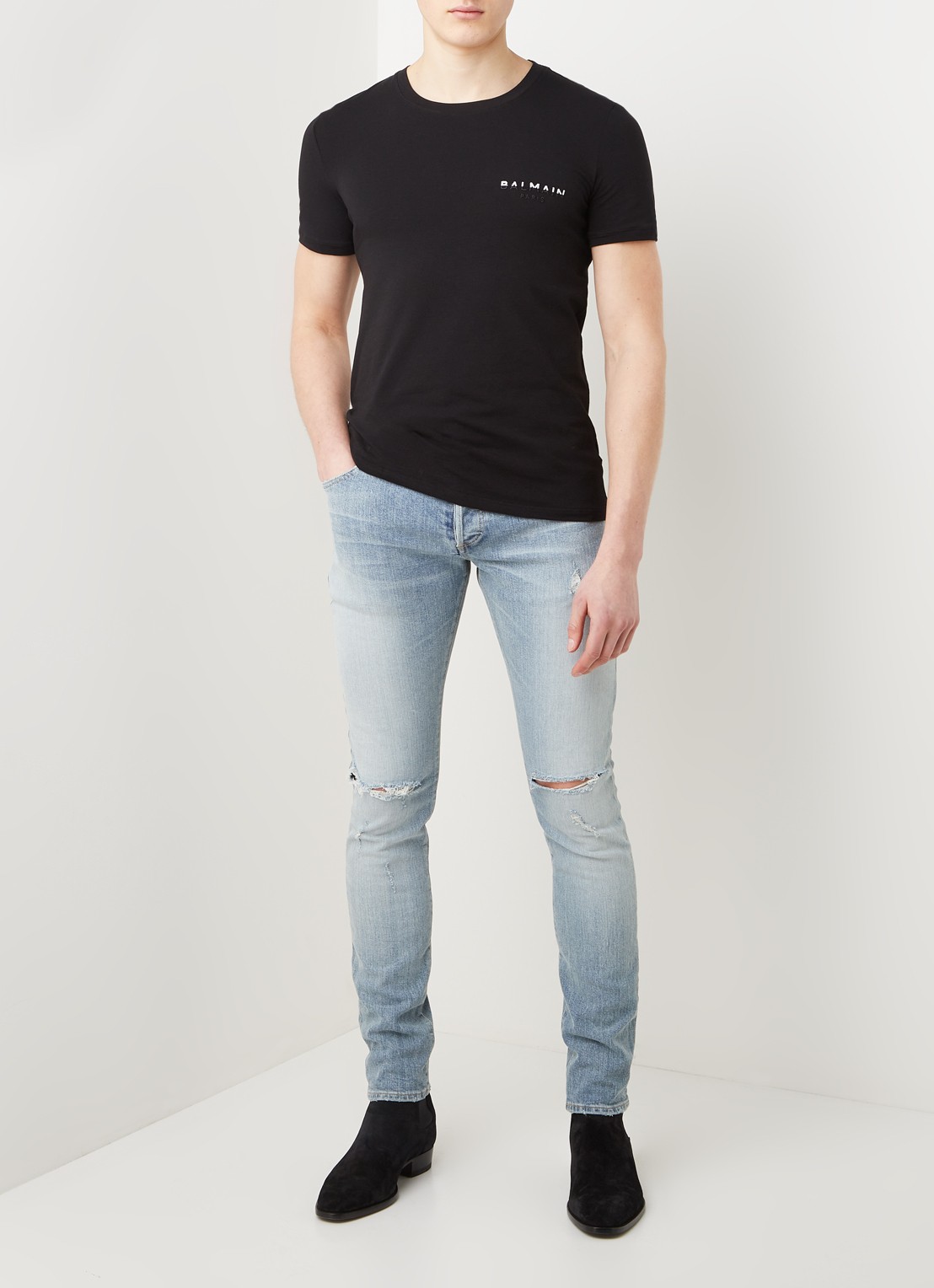 Balmain T-shirt met logoborduring - voorkant 3 zwart