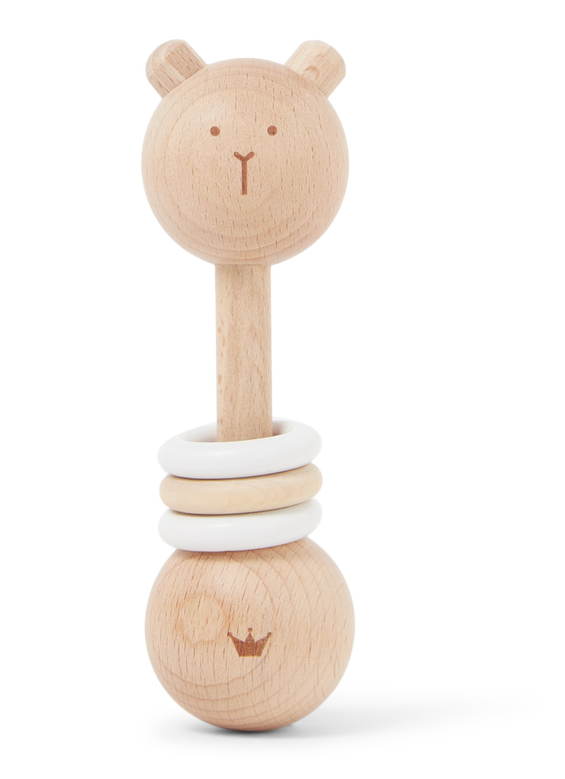 BamBam Wooden Bear rammelaar van hout - voorkant lichtbruin