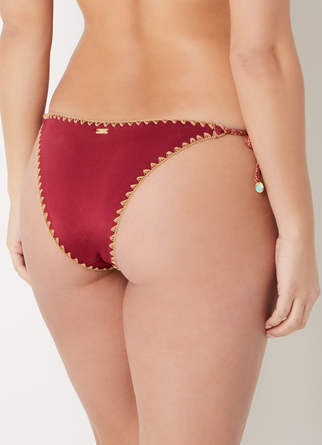 Banana Moon Blika Nazca bikinislip met geknoopt detail en lurex - achterkant 3 donkerrood