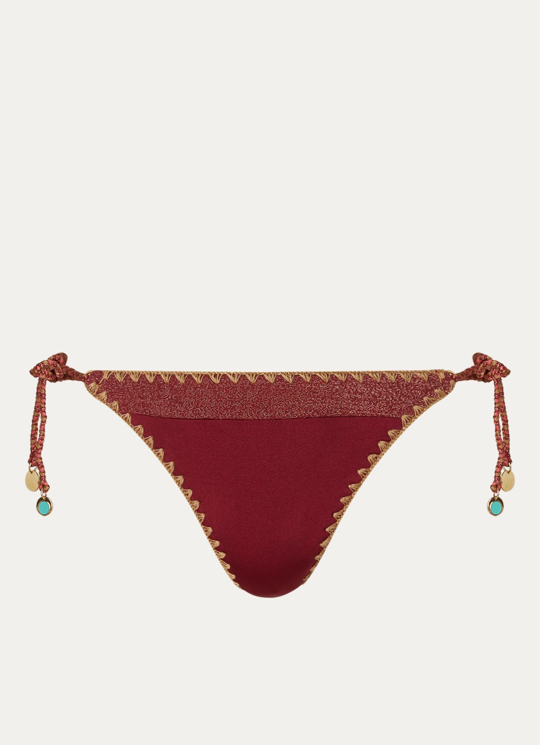 Banana Moon Blika Nazca bikinislip met geknoopt detail en lurex - voorkant 4 donkerrood