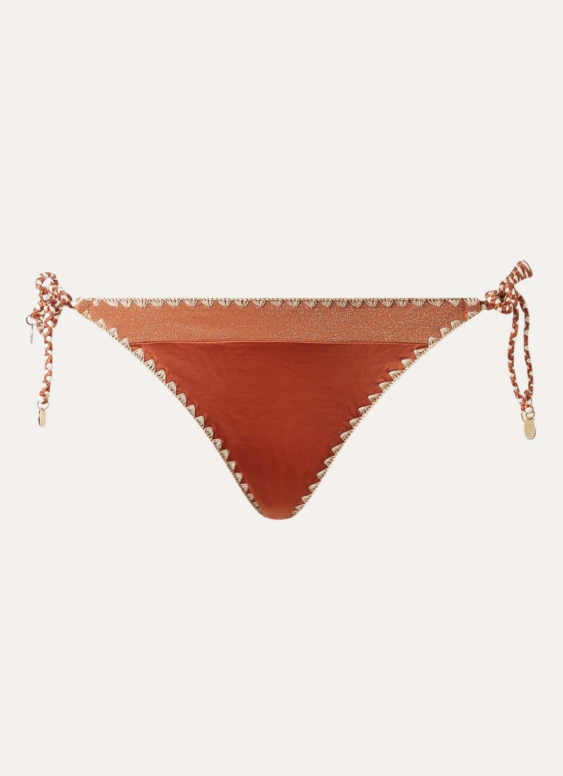 Banana Moon Blika Nazca bikinislip met geknoopt detail en lurex - voorkant roestbruin