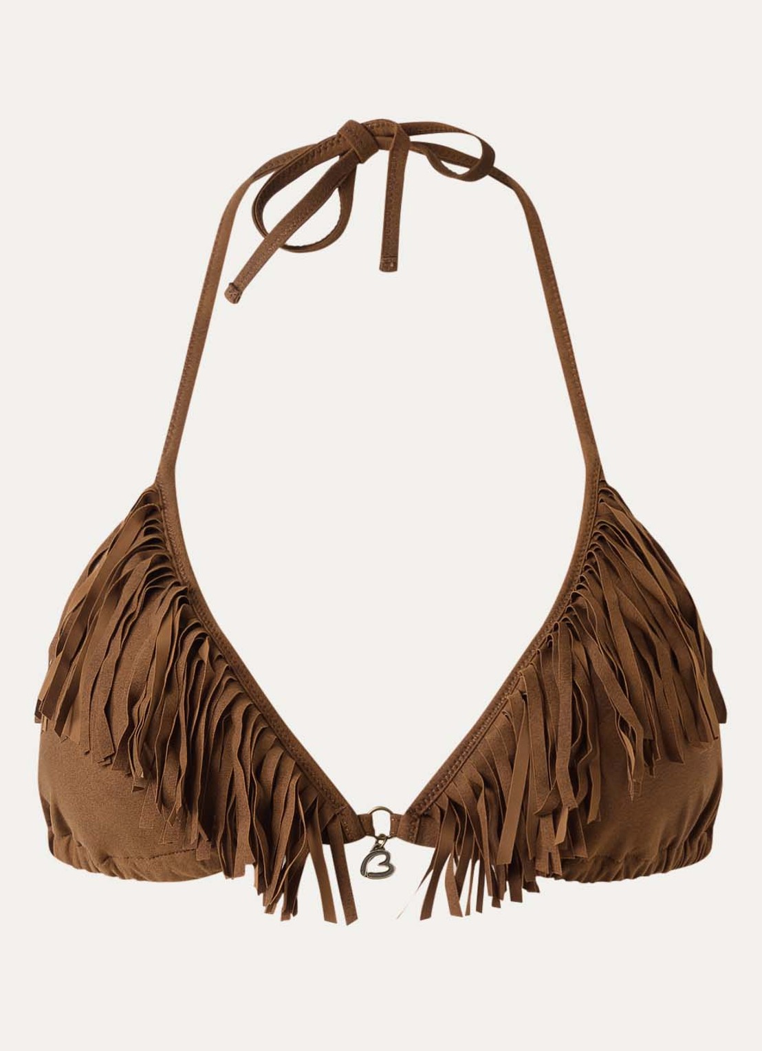 Banana Moon Lenno halter bikinitop met franjes en vulling - voorkant cognac