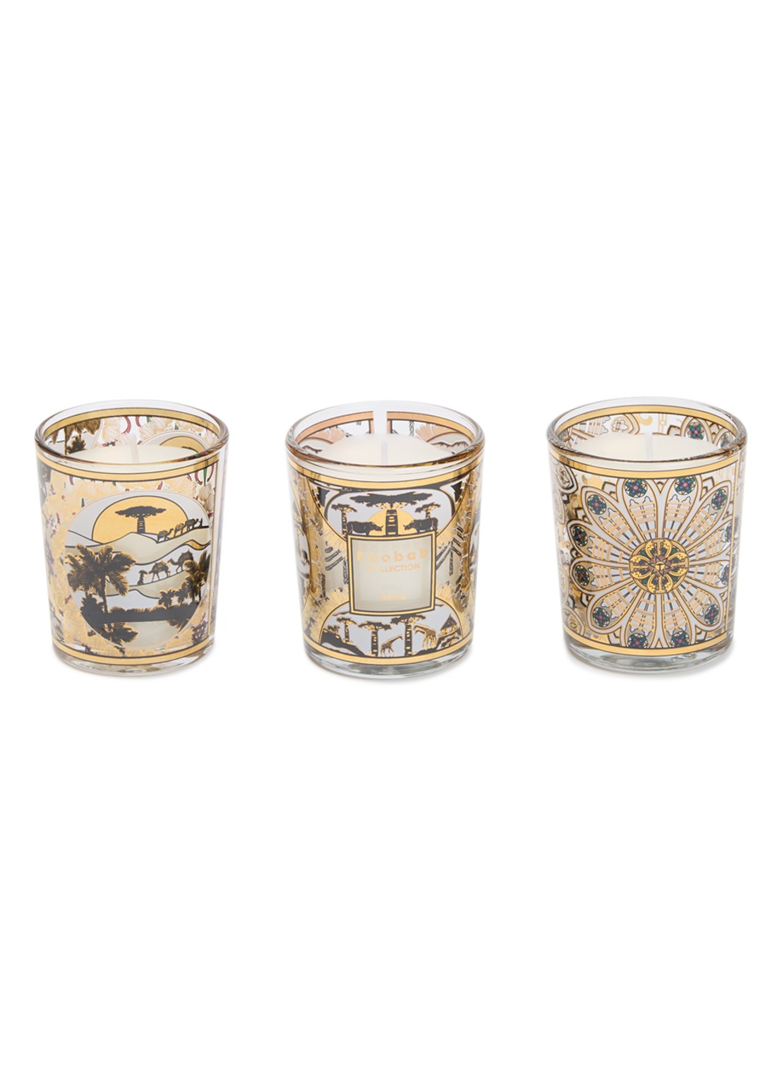 Baobab Collection Trio Travel Limited Christmas Edition geurkaars 80 gram set van 3 - voorkant goud