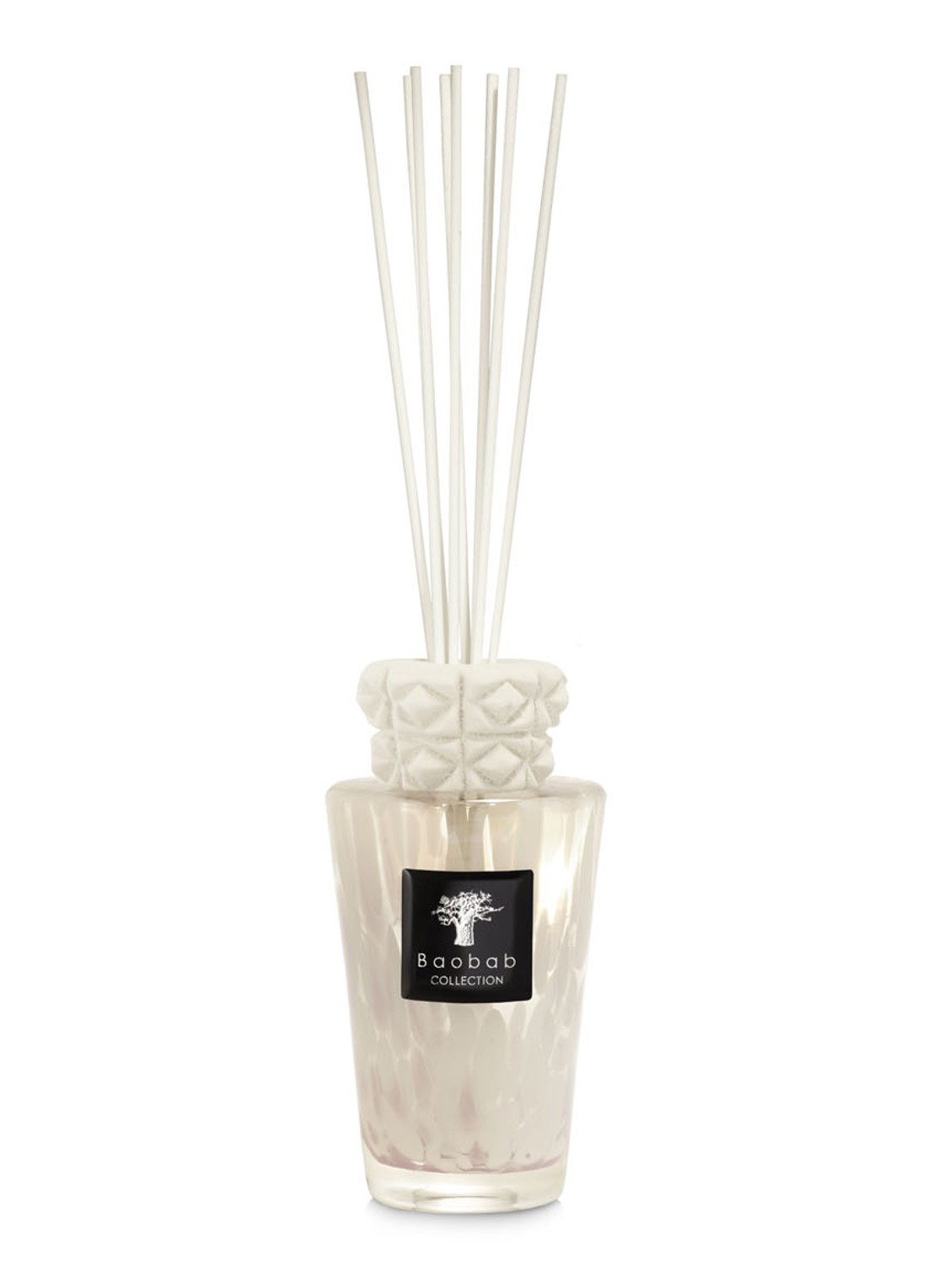 Baobab Collection White Pearls Mini Totem geurstokjes 250 ml met navulling 500 ml - voorkant lichtbruin