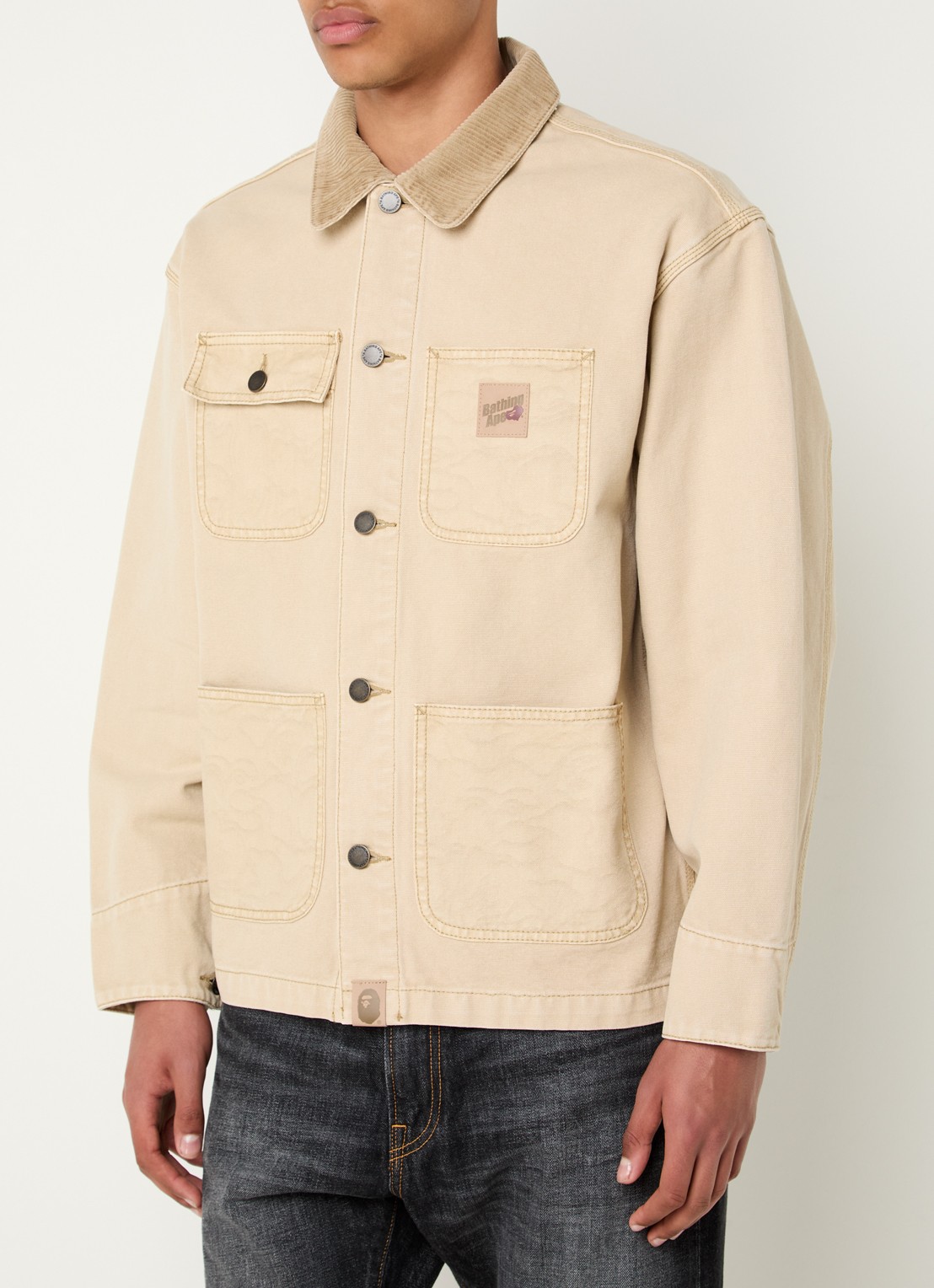 Bape Jack met opgestikte zakken en jacquard dessin - detail 3 beige