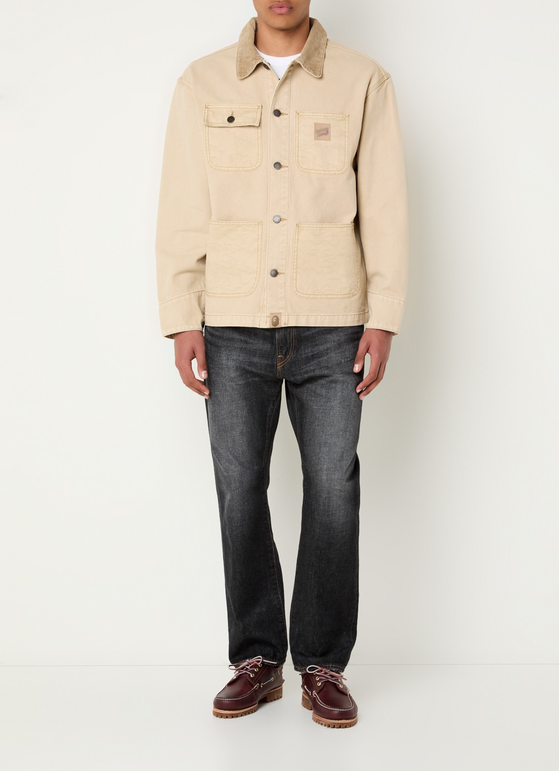 Bape Jack met opgestikte zakken en jacquard dessin - voorkant 2 beige