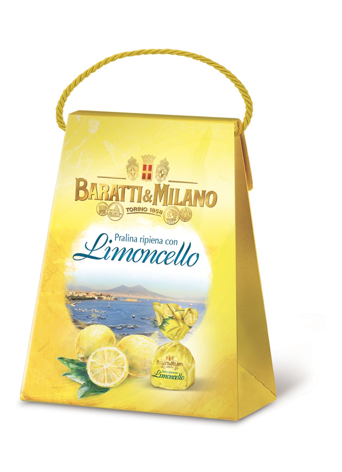 Baratti & Milano Limoncello chocolade pralines in geschenkverpakking 150 gram - voorkant beige