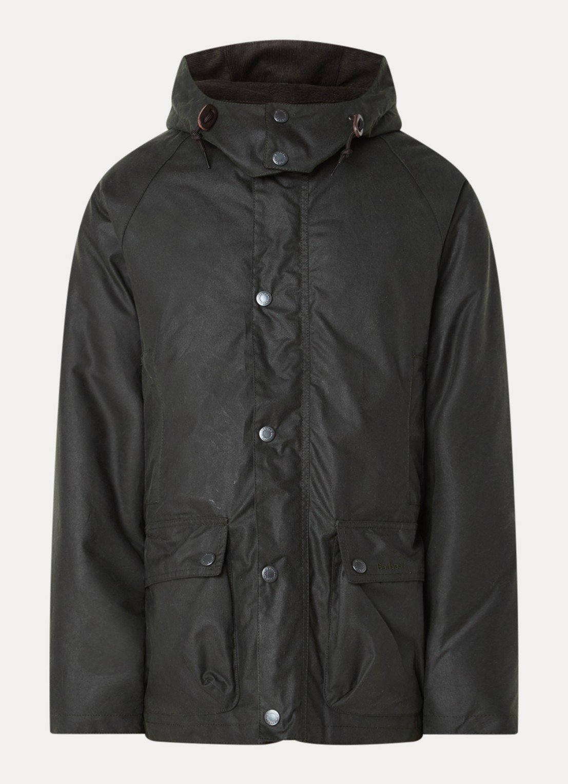 Barbour Beaufort gewatteerde parka met afneembare capuchon en klepzakken - voorkant donkergroen