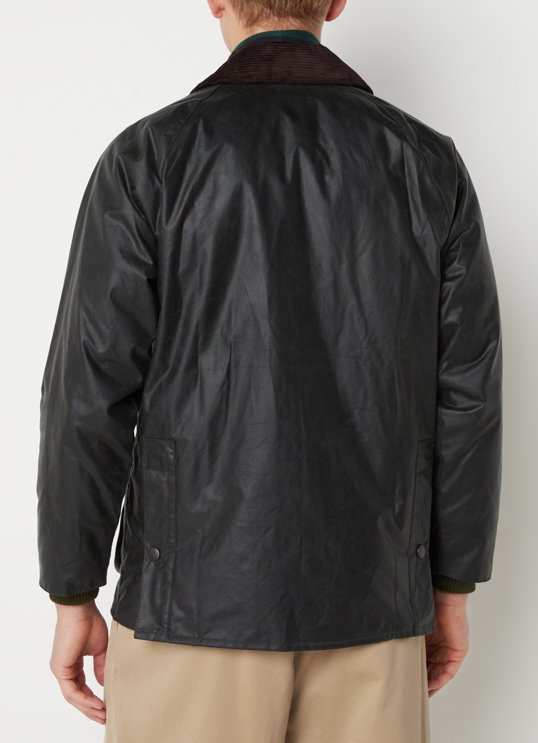 Barbour Bedale jack met opgestikte zakken en kraag van corduroy  - achterkant 3 bronsgroen