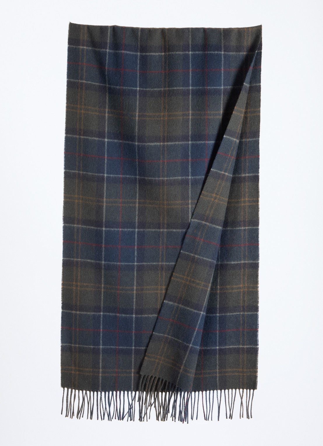 Barbour Braden tartan sjaal van schapenwol met ruitdessin 50 x 190 cm  - detail 2 donkergroen