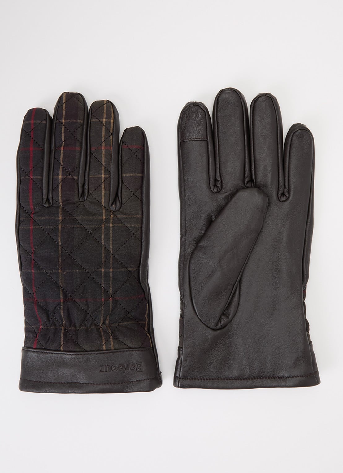 Barbour Darwen handschoenen van leer met quiltpatroon  - voorkant donkerbruin