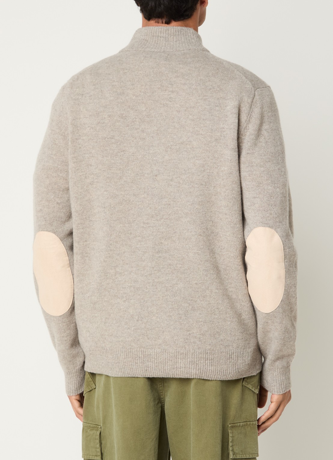 Barbour Essential fijngebreide trui van wol met halve rits - achterkant 2 beige