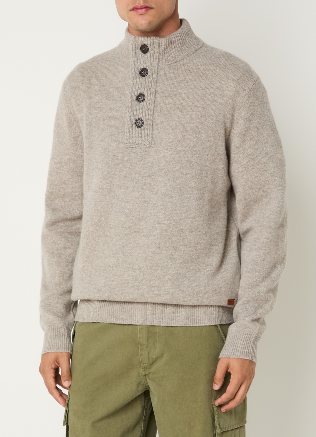 Barbour Essential fijngebreide trui van wol met halve rits - detail beige