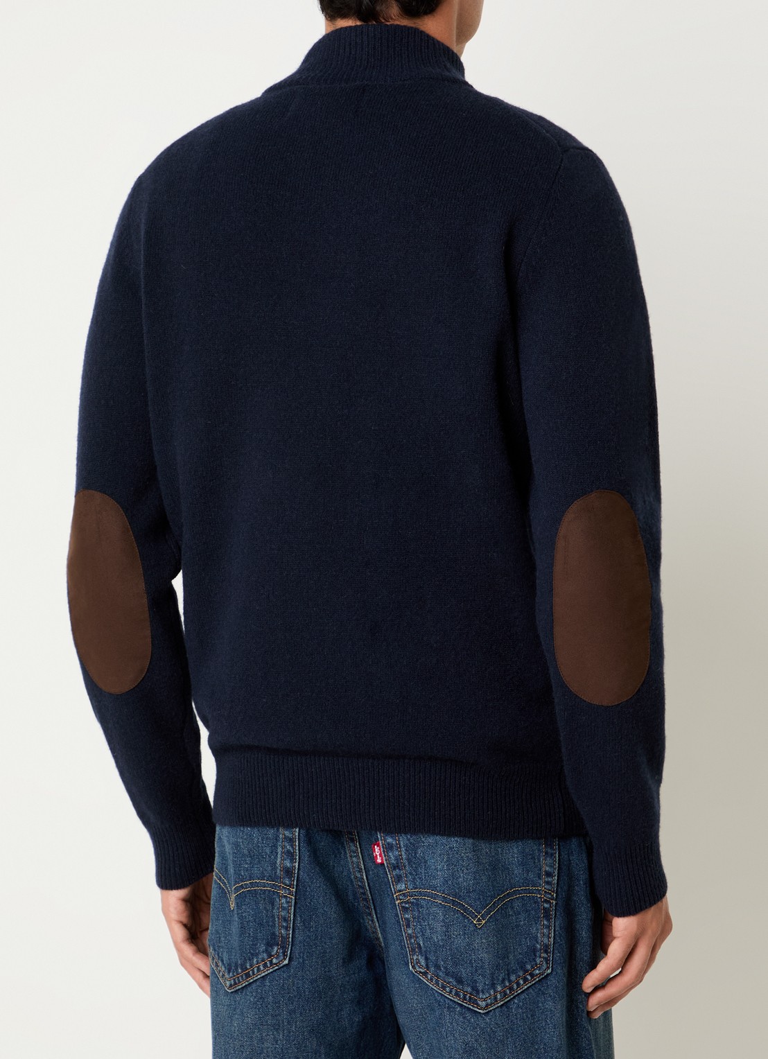 Barbour Essential fijngebreide trui van wol met halve rits - achterkant 4 donkerblauw