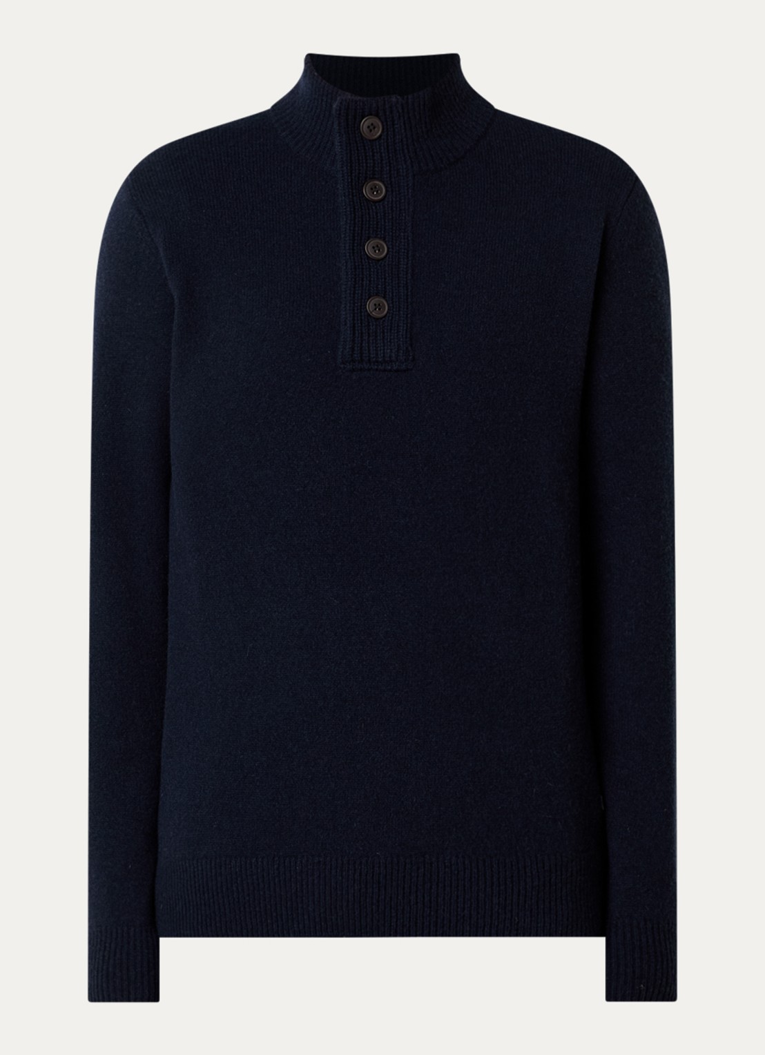 Barbour Essential fijngebreide trui van wol met halve rits - voorkant donkerblauw