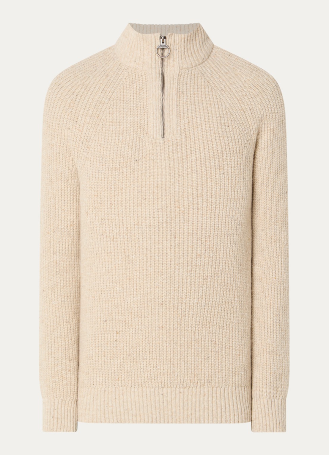 Barbour Essentials grofgebreide trui in wolblend - voorkant beige