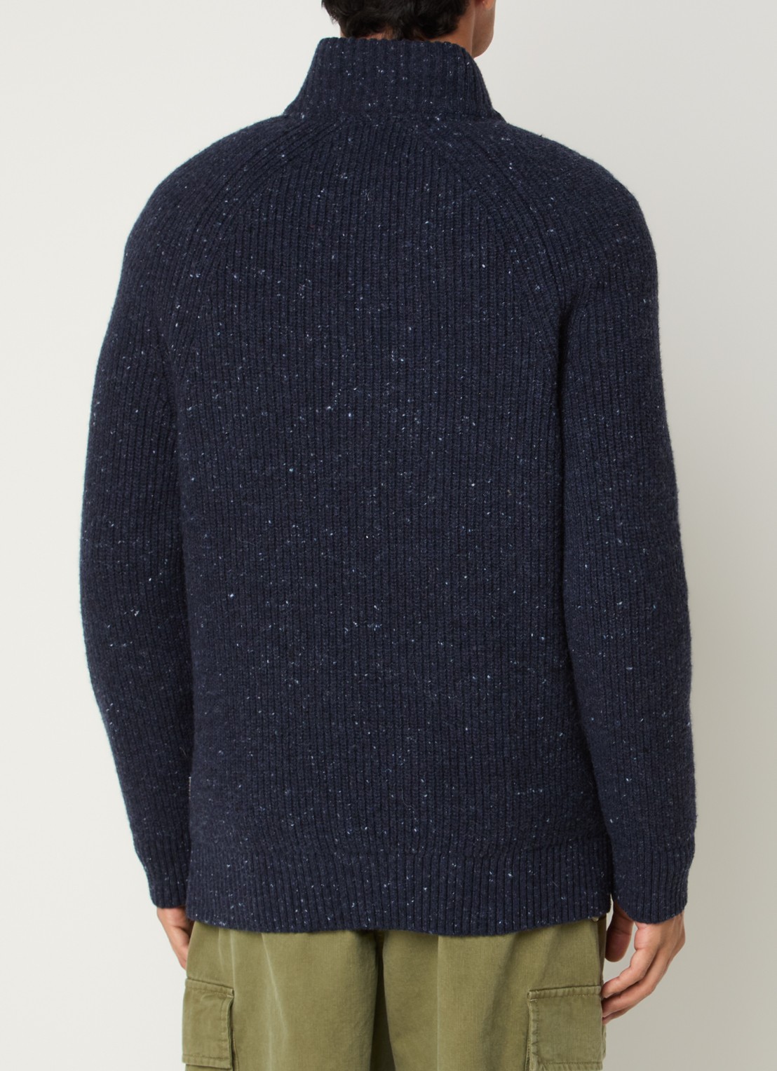 Barbour Essentials grofgebreide trui in wolblend - achterkant 4 donkerblauw