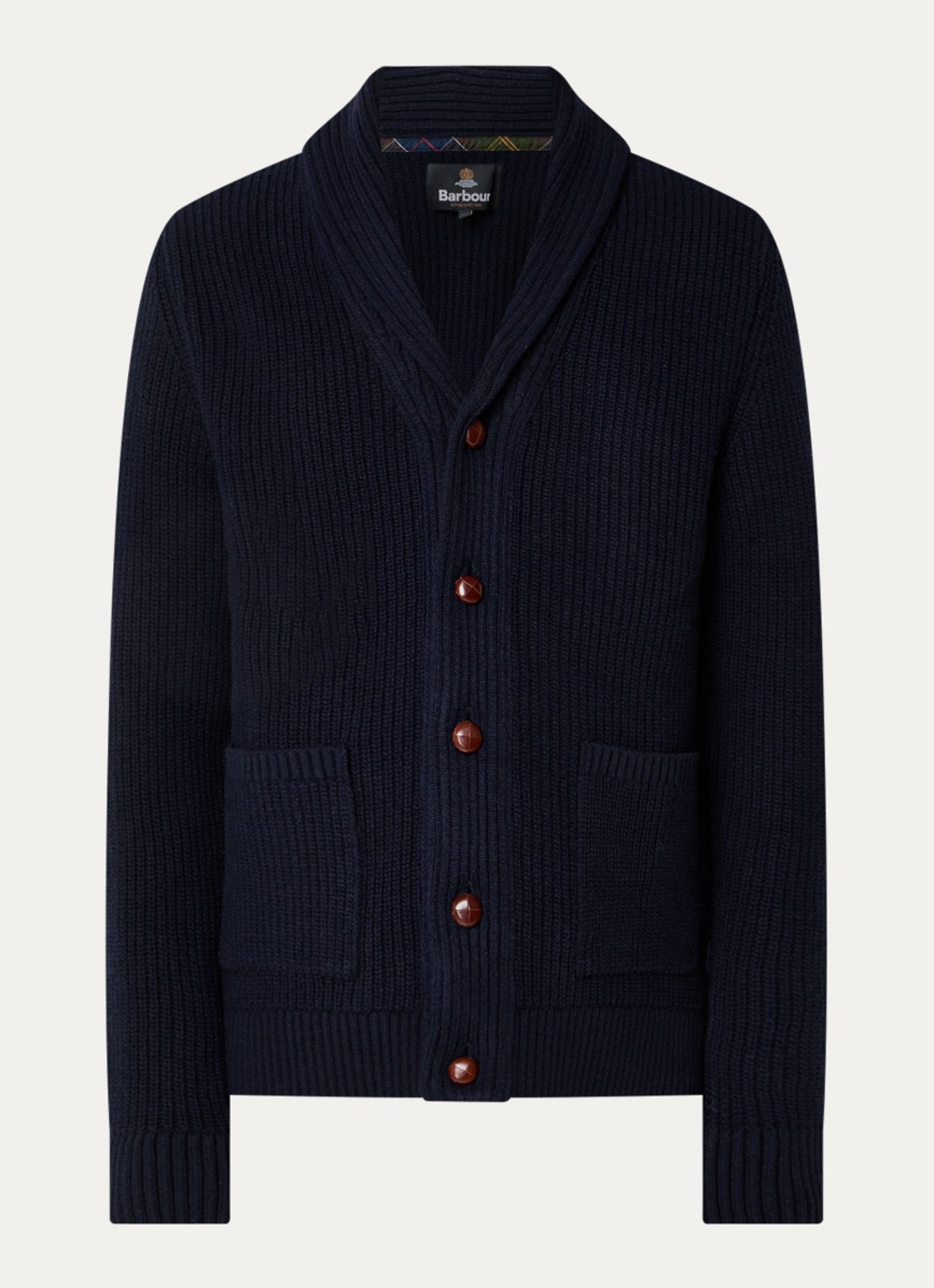 Barbour Grofgebreid vest met opgestikte zakken - voorkant 3 donkerblauw