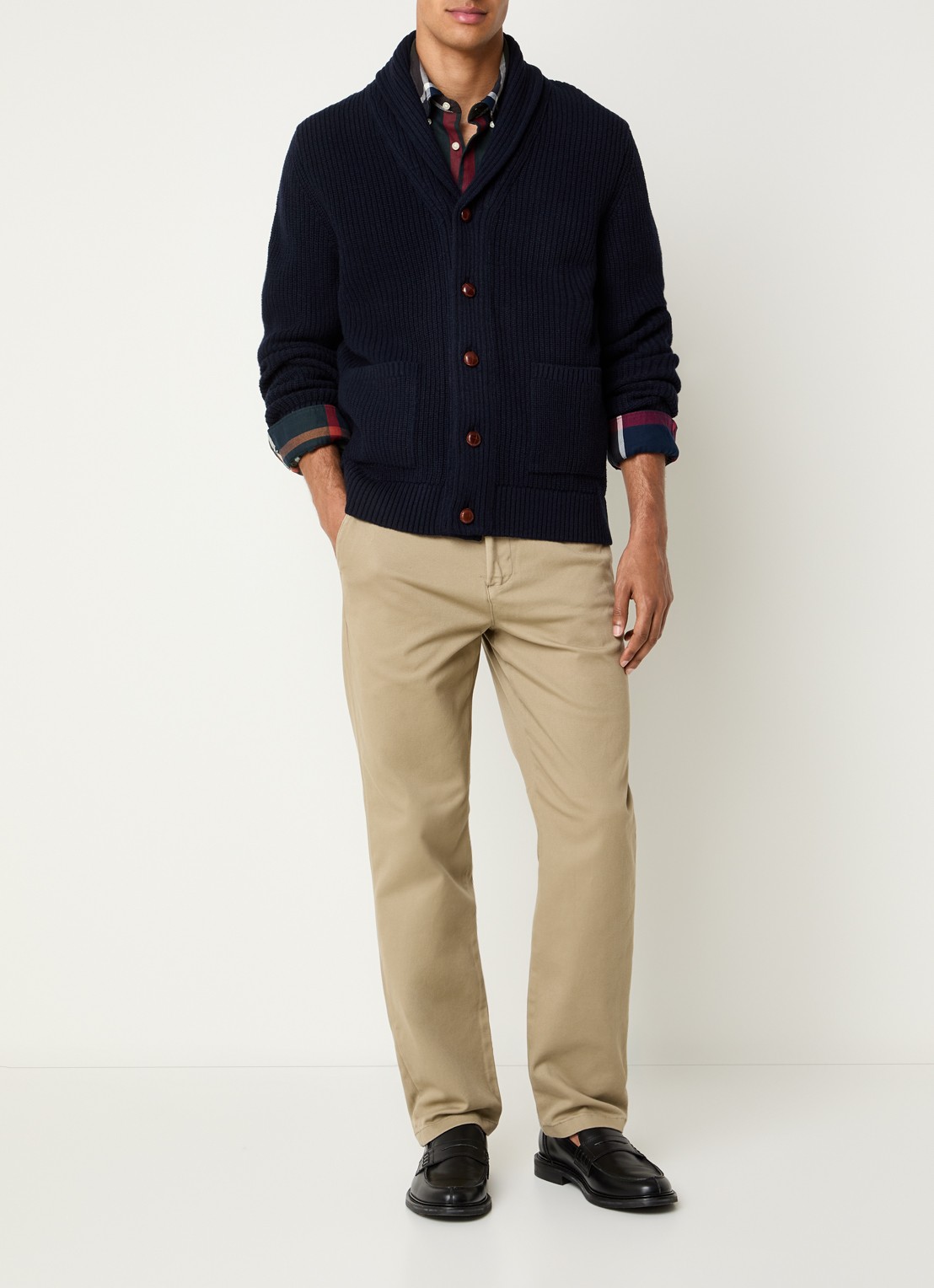 Barbour Grofgebreid vest met opgestikte zakken - voorkant 4 donkerblauw
