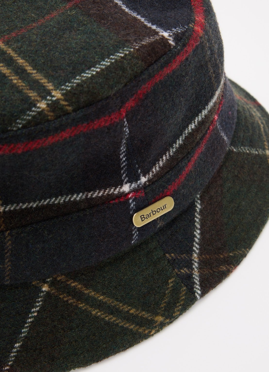 Barbour Heidi tartan bucket hoed in wolblend met ruitdessin  - detail donkerblauw