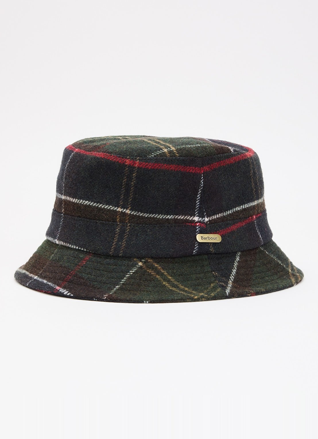 Barbour Heidi tartan bucket hoed in wolblend met ruitdessin  - voorkant 2 donkerblauw