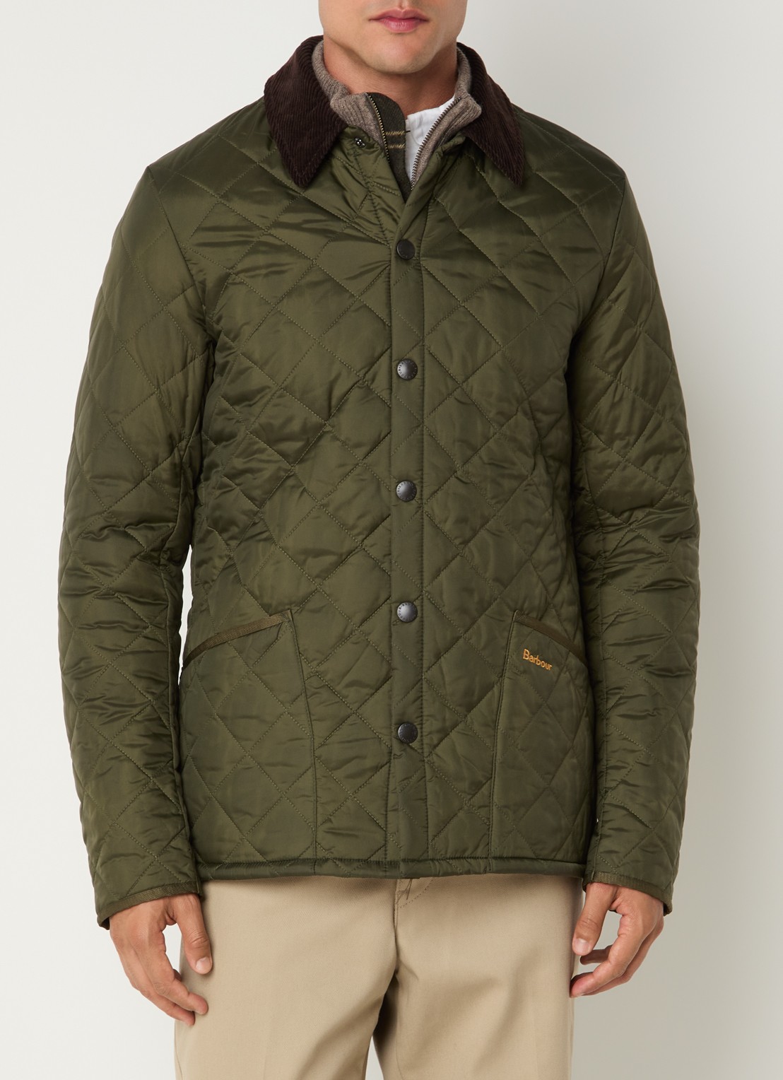 Barbour Heritage Liddesdale barn jack met quilt patroon - detail olijfgroen