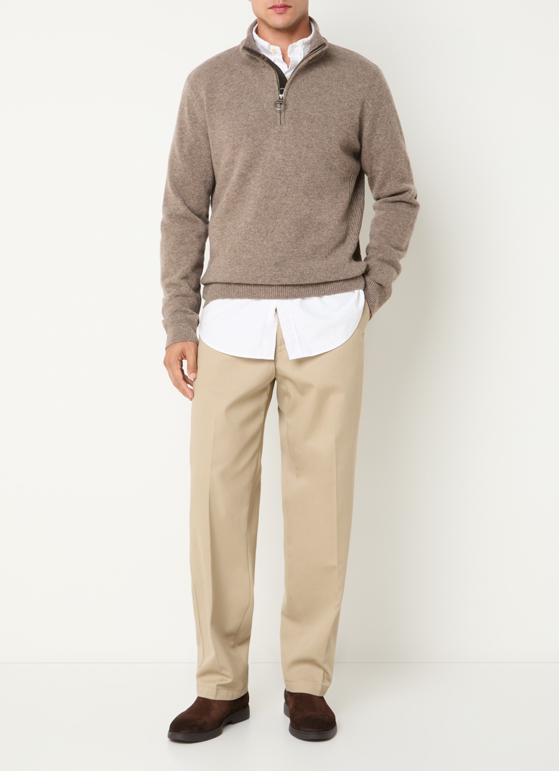 Barbour Holden fijngebreide trui van wol met halve rits - voorkant 4 beige