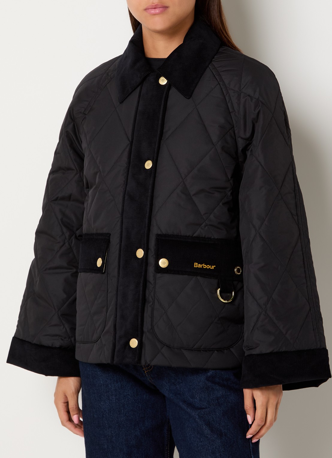 Barbour Kilnwick A-lijn barn jack met quilt patroon - detail 3 zwart