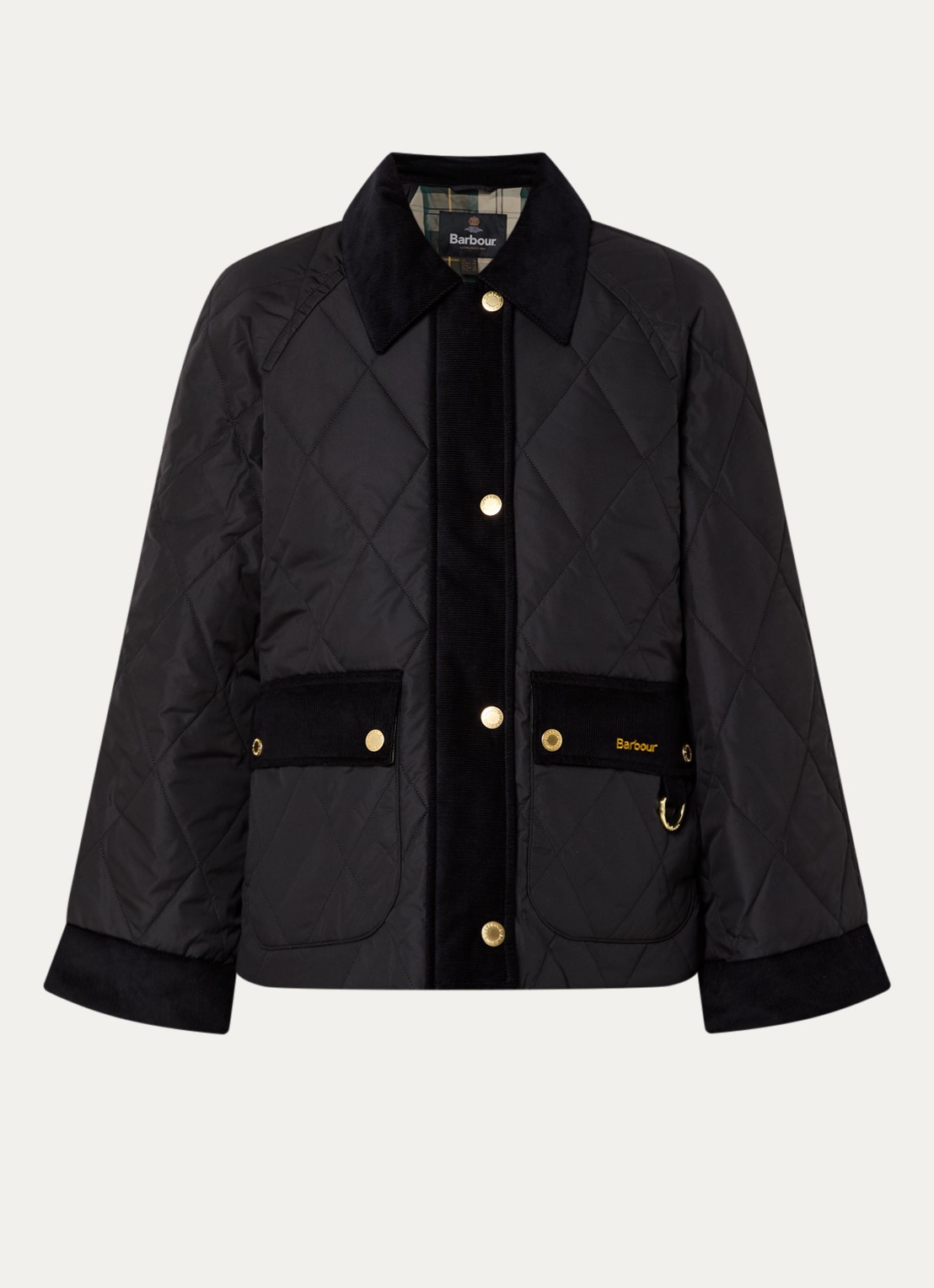 Barbour Kilnwick A-lijn barn jack met quilt patroon - voorkant zwart