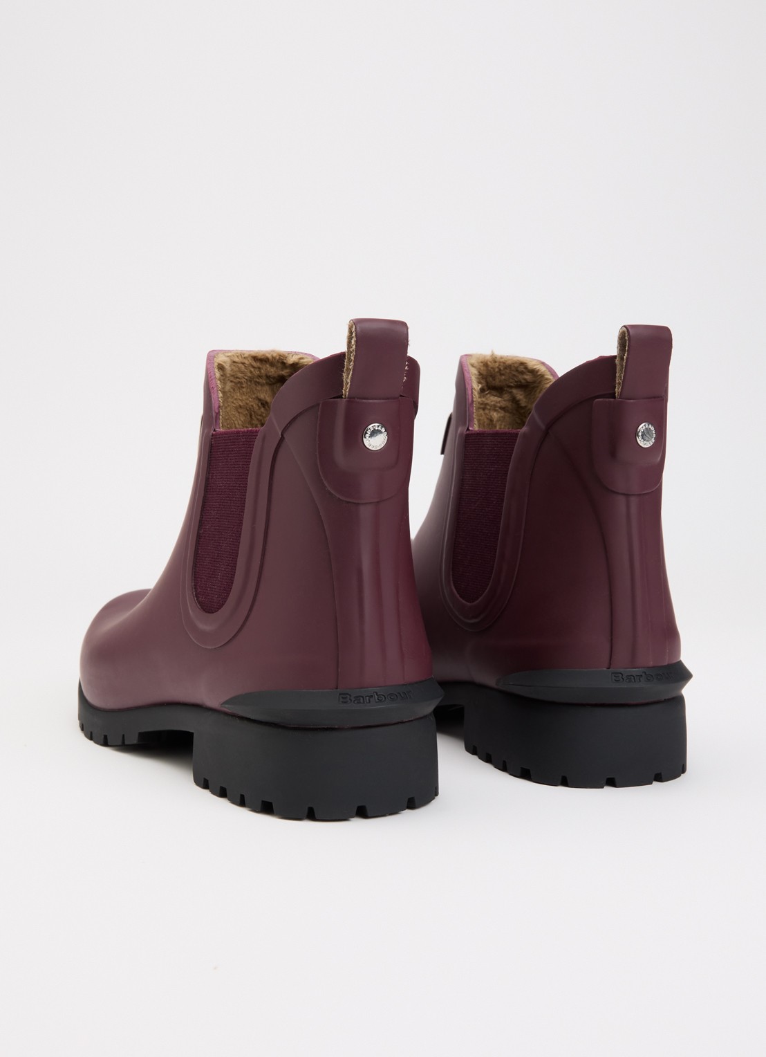 Barbour Kirkton regenlaars met ruitdessin en logo - achterkant bordeauxrood