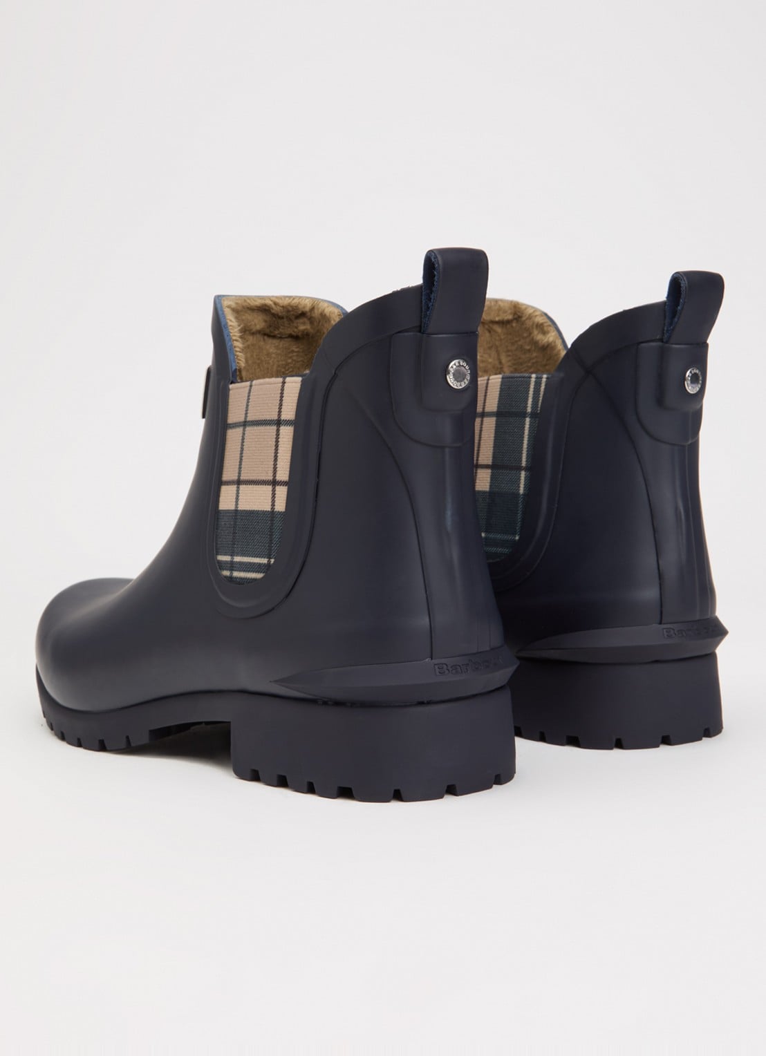 Barbour Kirkton regenlaars met ruitdessin en logo - achterkant 3 donkerblauw