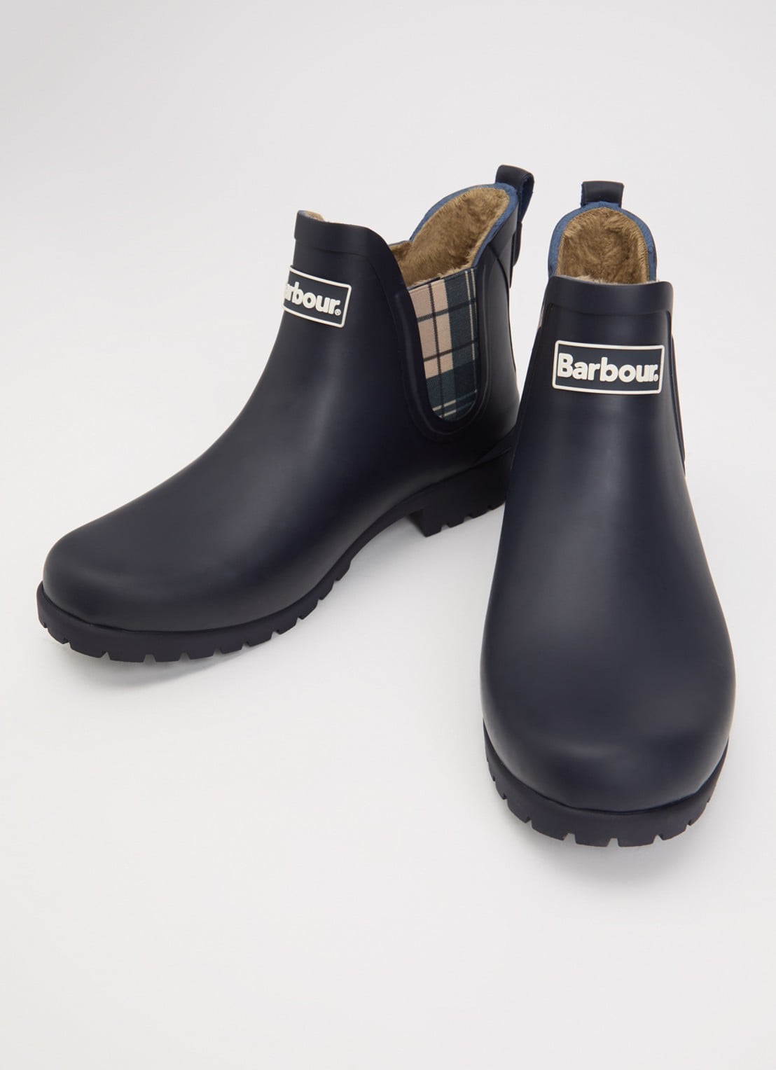Barbour Kirkton regenlaars met ruitdessin en logo - detail donkerblauw