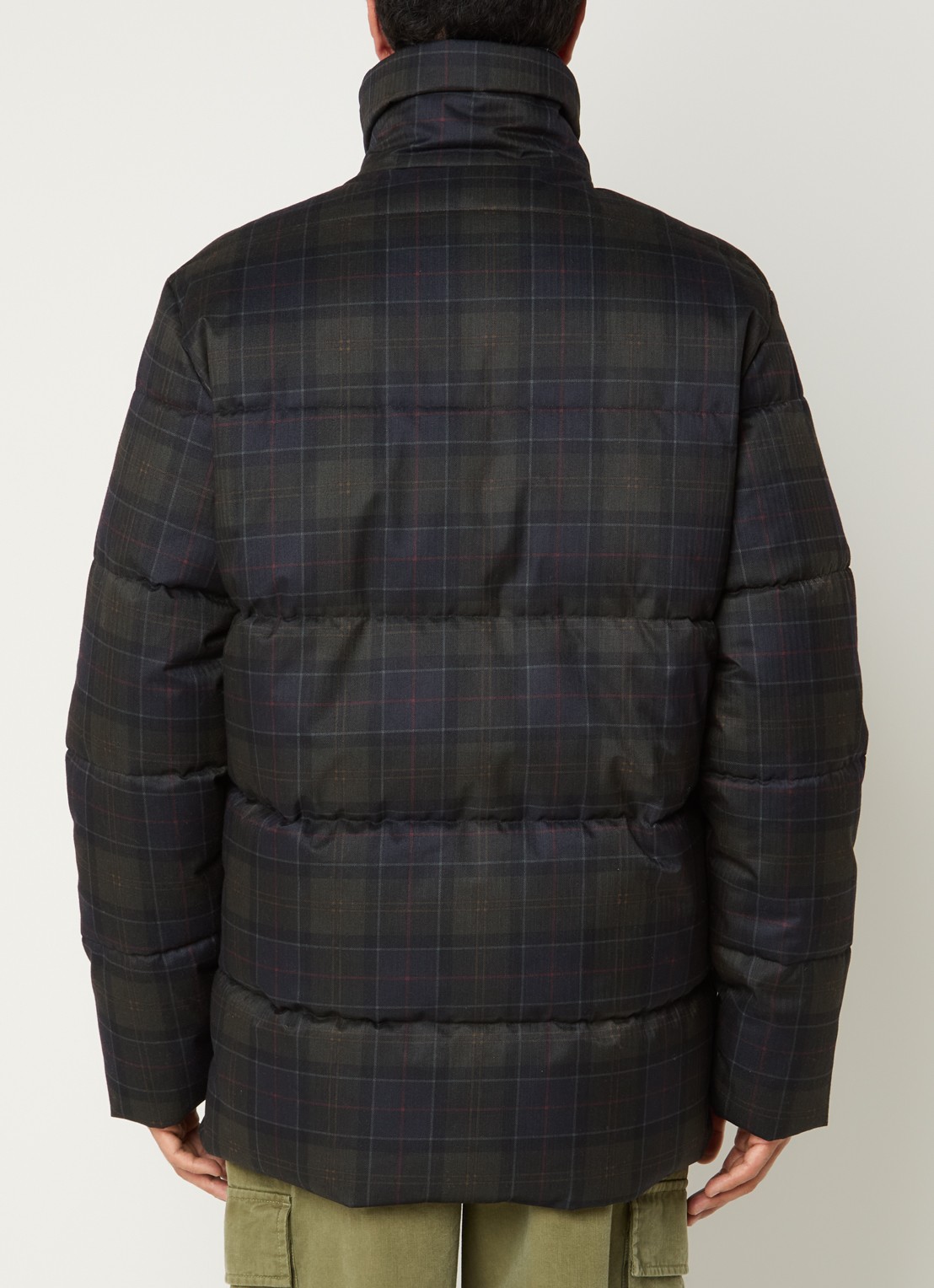 Barbour Lonnen pufferjack met ruitdessin en klepzakken - achterkant donkergroen