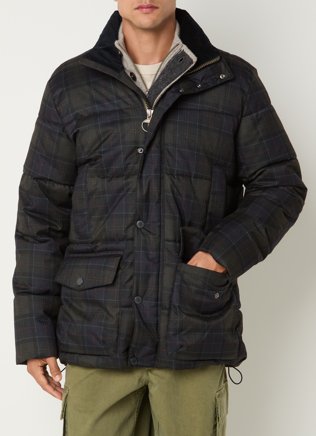 Barbour Lonnen pufferjack met ruitdessin en klepzakken - detail 4 donkergroen