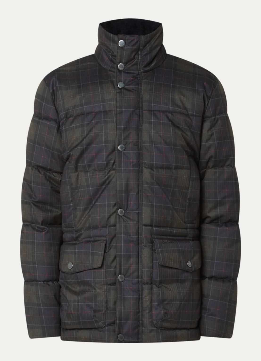 Barbour Lonnen pufferjack met ruitdessin en klepzakken - voorkant 2 donkergroen