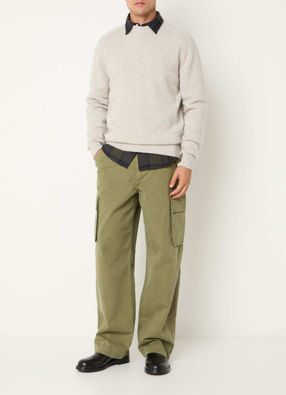 Barbour Newton grofgebreide trui van wol - voorkant 3 lichtgrijs