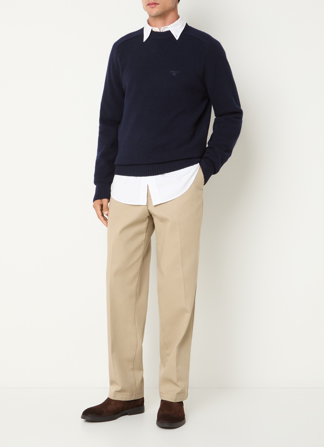 Barbour Newton grofgebreide trui van wol - voorkant 3 donkerblauw