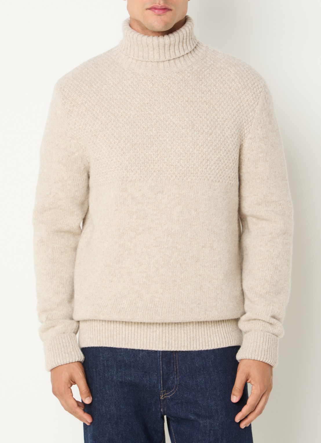 Barbour Northcliffe grofgebreide coltrui van wol - detail 4 beige