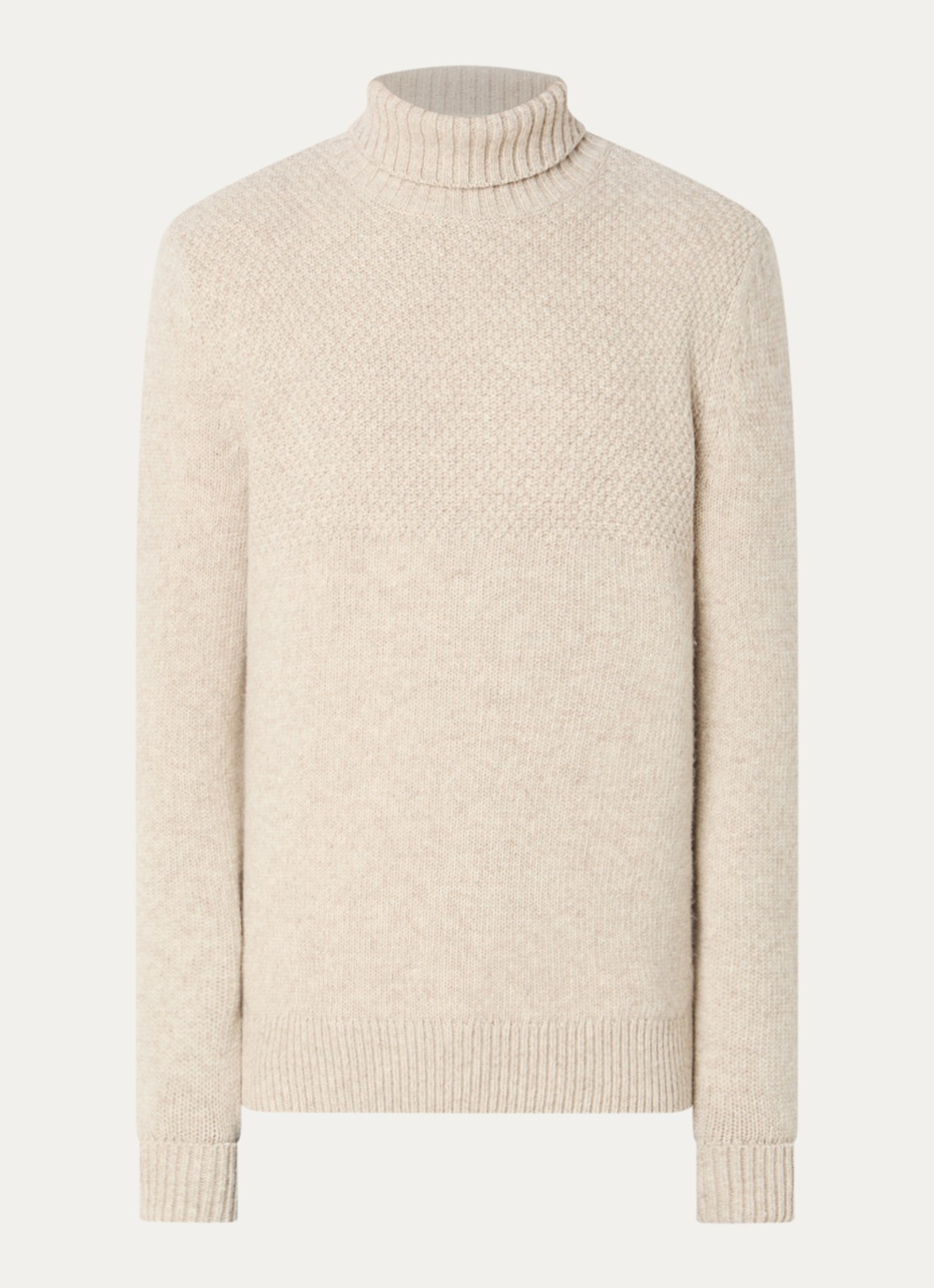 Barbour Northcliffe grofgebreide coltrui van wol - voorkant 2 beige