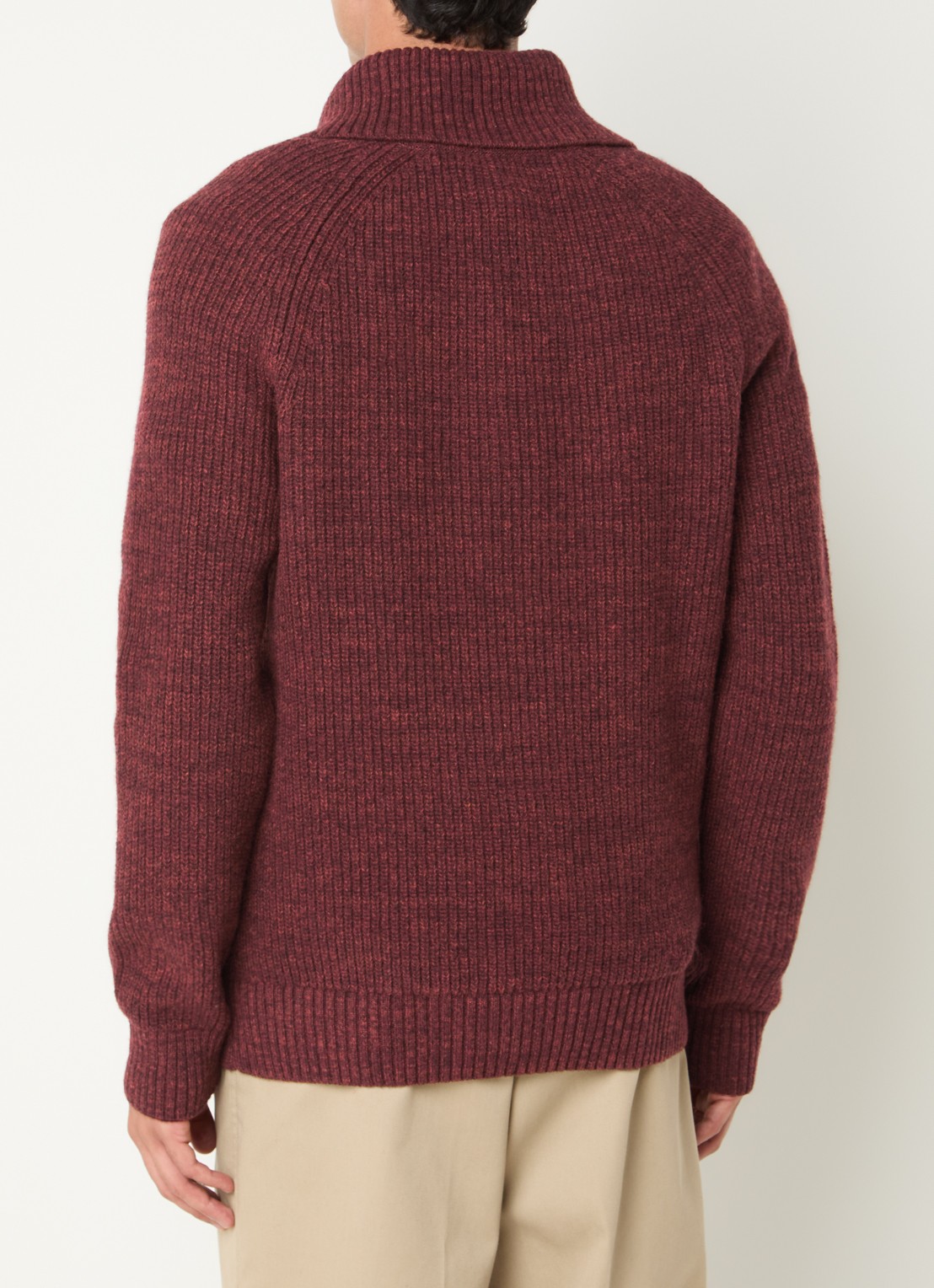 Barbour Riggbay grofgebreide trui van wol met halve rits - achterkant 4 donkerrood