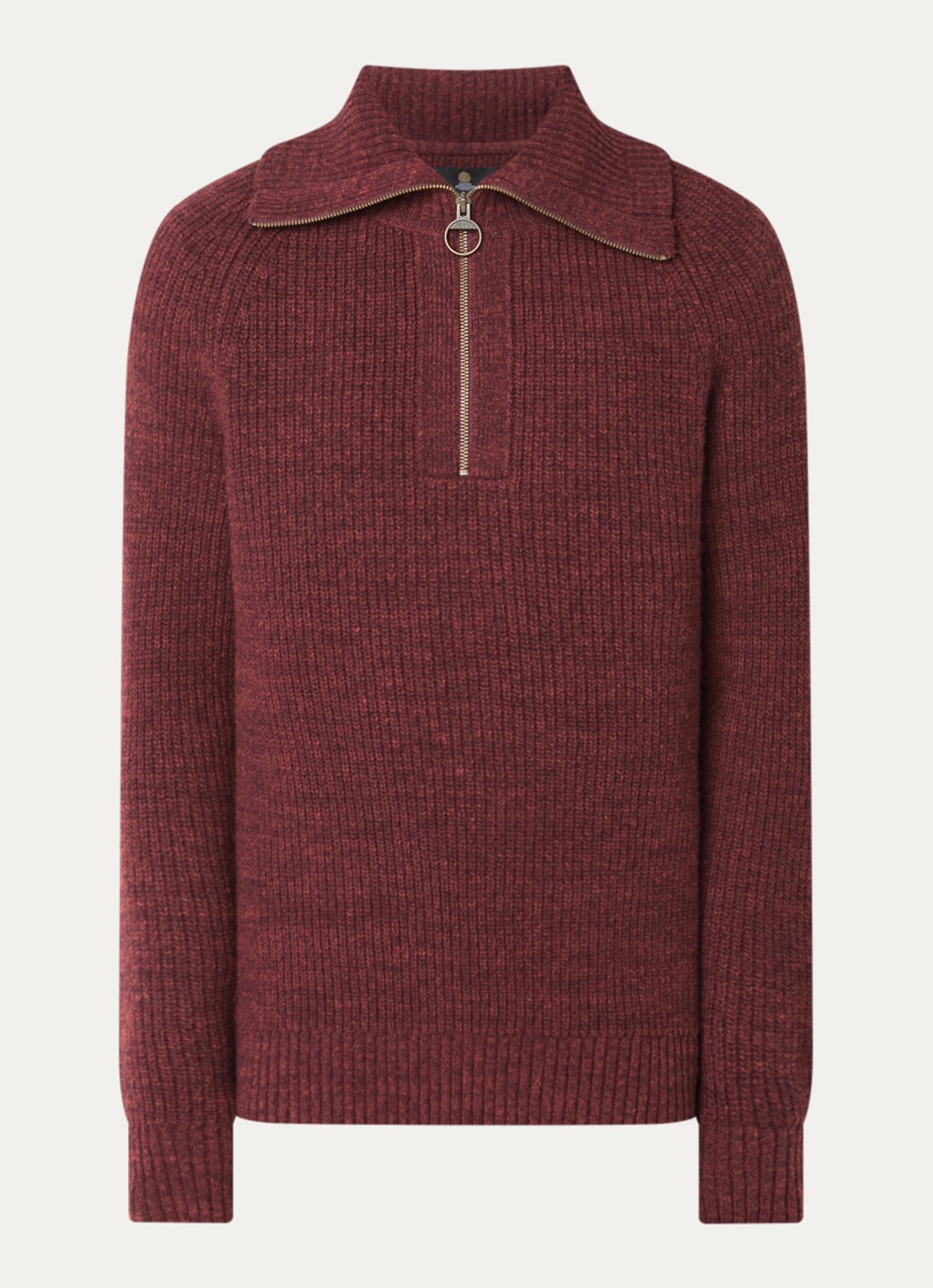 Barbour Riggbay grofgebreide trui van wol met halve rits - voorkant 2 donkerrood