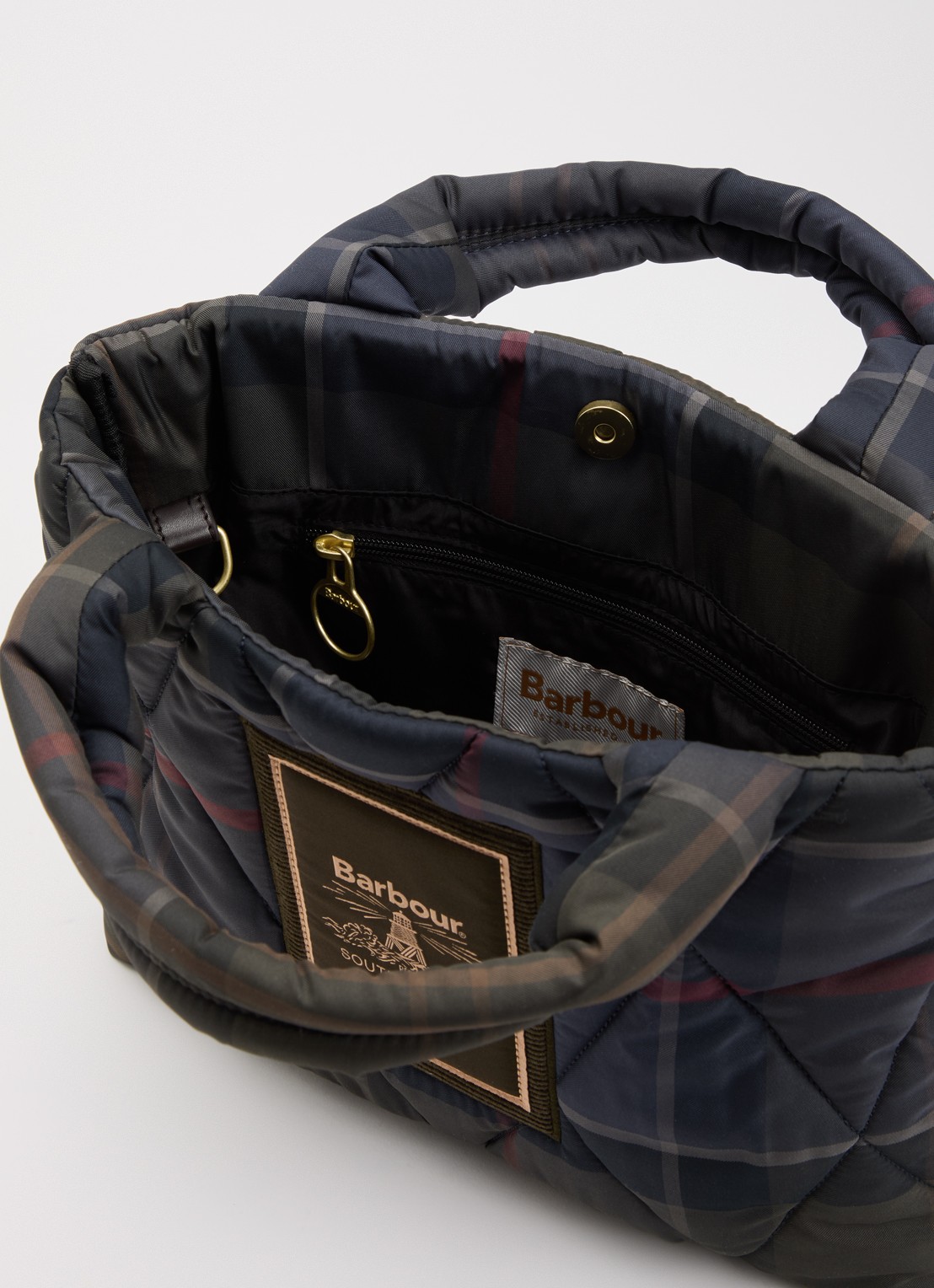 Barbour Tartan Arlene handtas met ruitdessin  - detail donkergroen